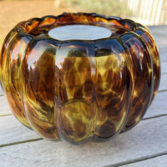 NEW Bath and Body Works 3-Wick Candle Holder Glass Pedestal Pumpkin - Picture 4 of 7